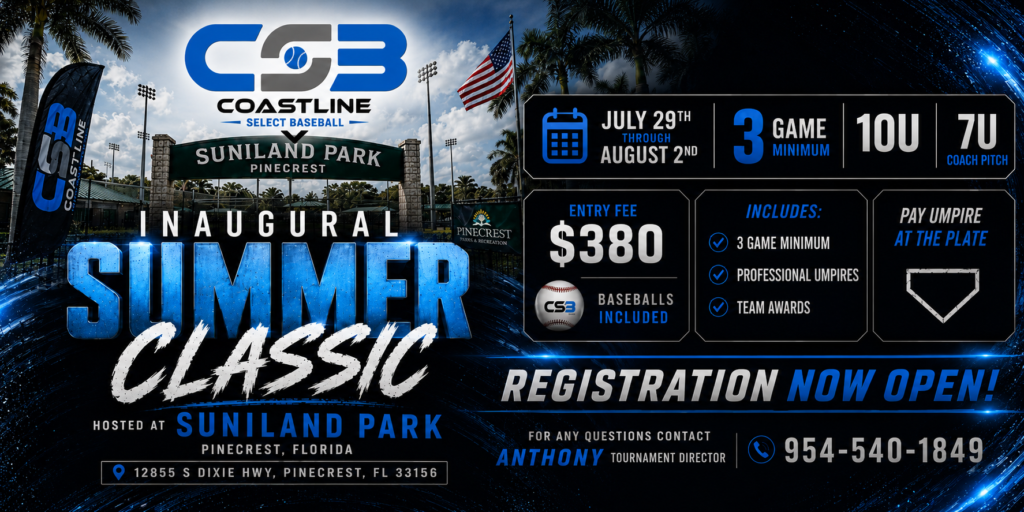 Coastline Select Baseball Inaugural Summer Classic — registration now open